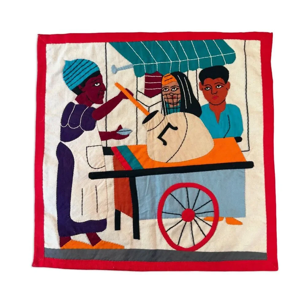 Vintage Egyptian Khayamiya Applique Textile Wall Hanging Handmade Folk Art